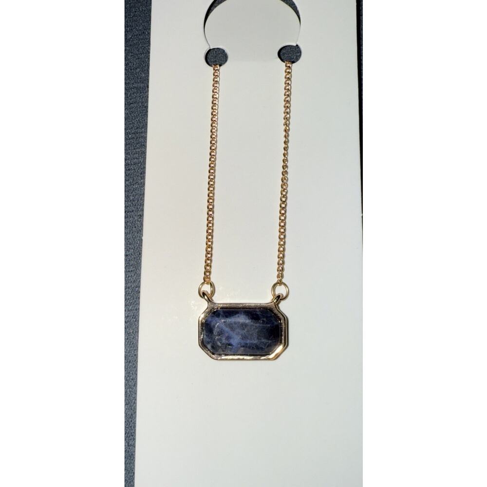 NWT Blue Agate Pendant Lariat Necklace Gold Toned Fashion Jewelry
